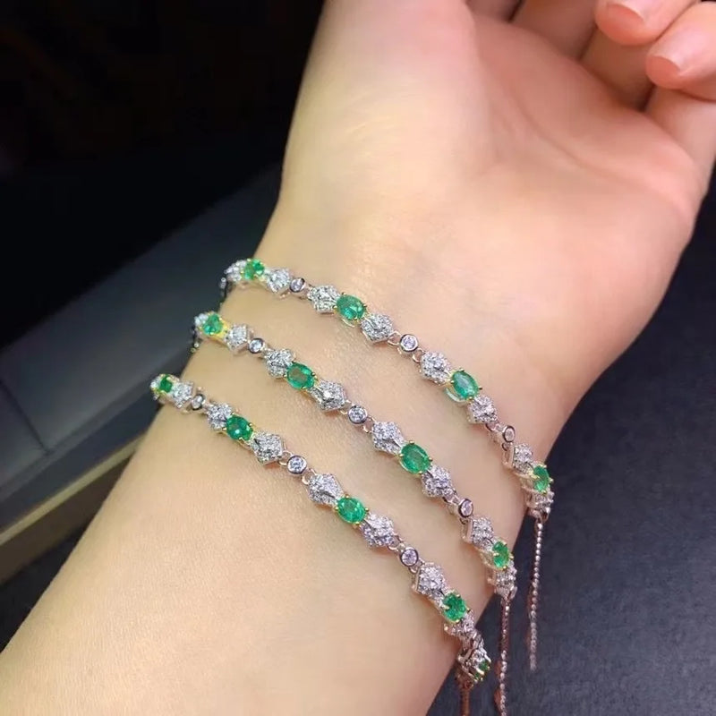 Sterling Silver Natural Green Emerald Bracelets for Women