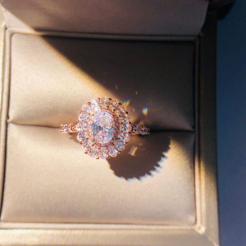 Rose Gold 3 Carat Rose Quartz Oval Invisible-Setting Ring for Women