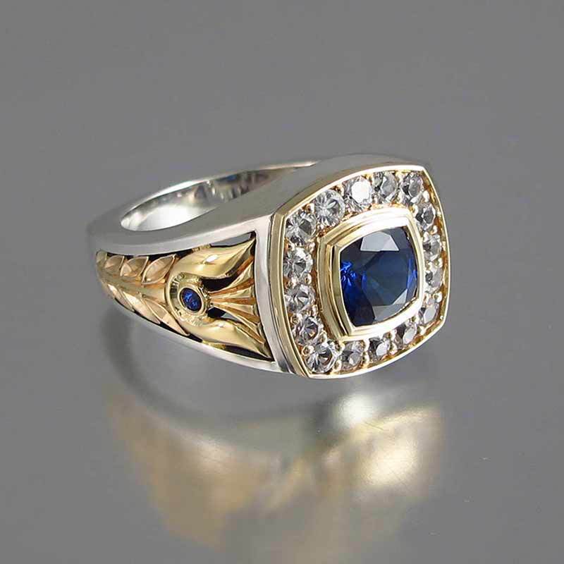 925 Sterling Silver Sapphire and Diamond Ring for Men