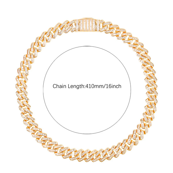 Gold Color Bubble Letter Baguette Necklace Cuban Link Chain for Men