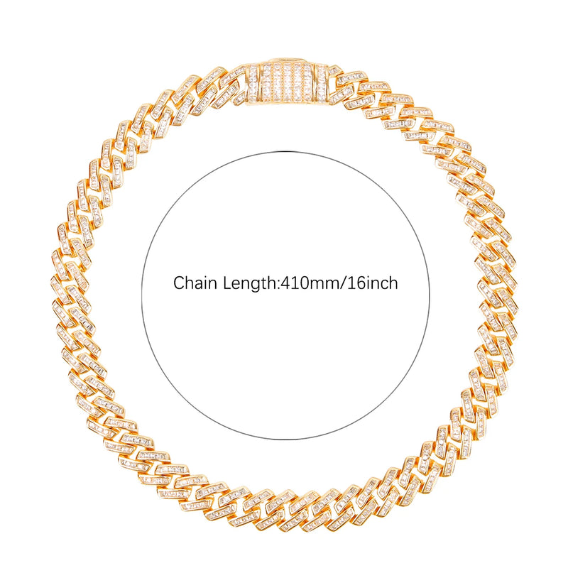 Gold Color Bubble Letter Baguette Necklace Cuban Link Chain for Men