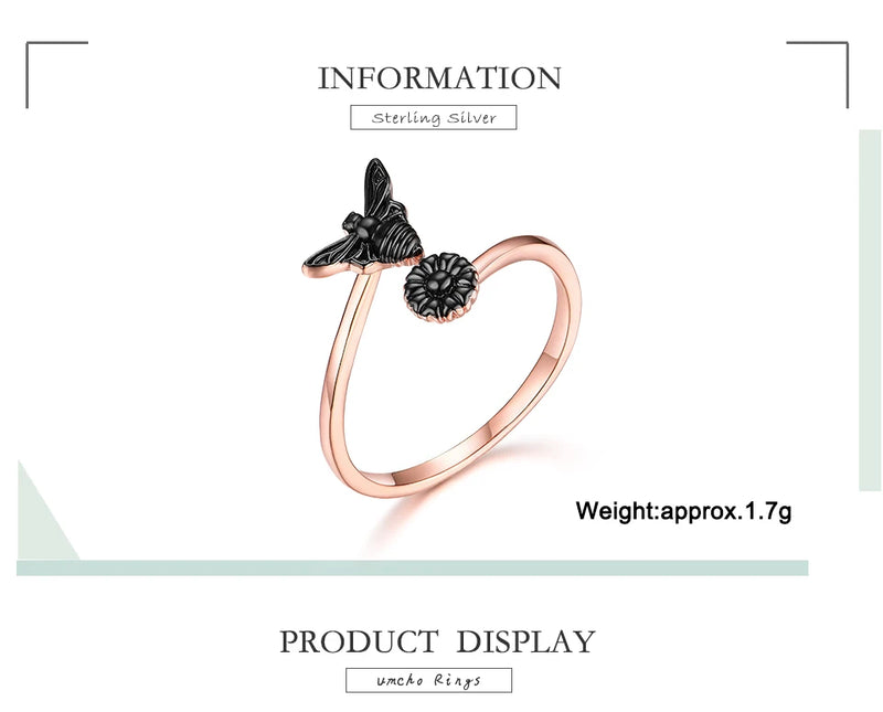 Silver Bee Flower Adjustable Rings for Women