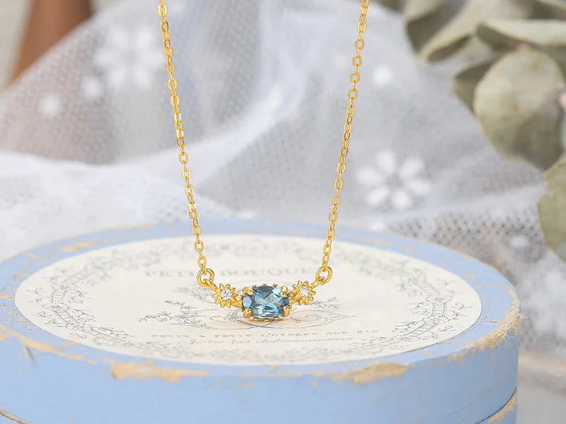 925 Silver and 14K Gold London Blue Topaz Jewelry Set for Women