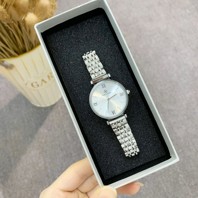 Luxury Stainless Steel Women's Watch with Japan Quartz Movement and Waterproof Design.