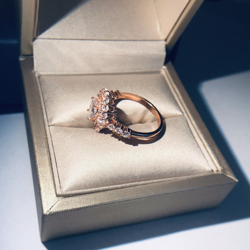 Rose Gold 3 Carat Rose Quartz Oval Invisible-Setting Ring for Women
