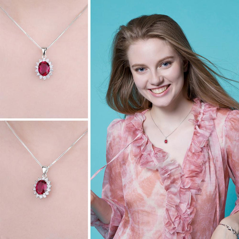 925 Sterling Silver Created Red Ruby Pendant, 2.6ct for Woman