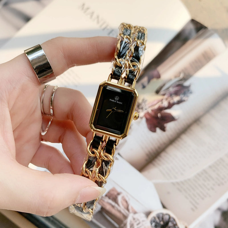 Luxury Gold Square Mini Analog Quartz Wristwatch for Women