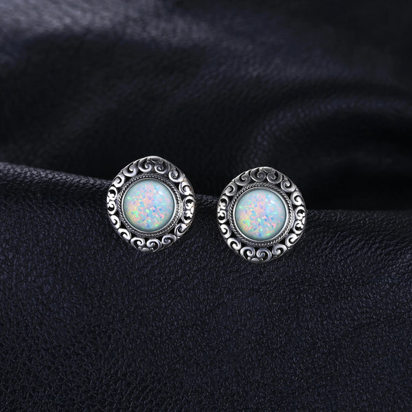 925 Sterling Silver Created Opal Stud Earrings for Women