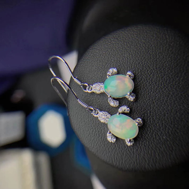 925 Sterling Silver Natural Opal Gemstone Drop Earrings for Women