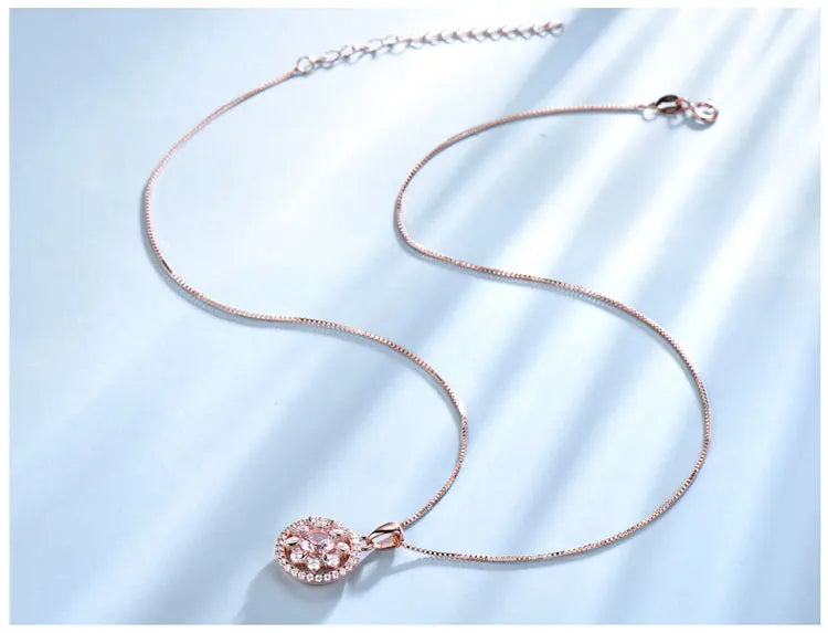 925 Sterling Silver Morganite Pendant Necklace for Women