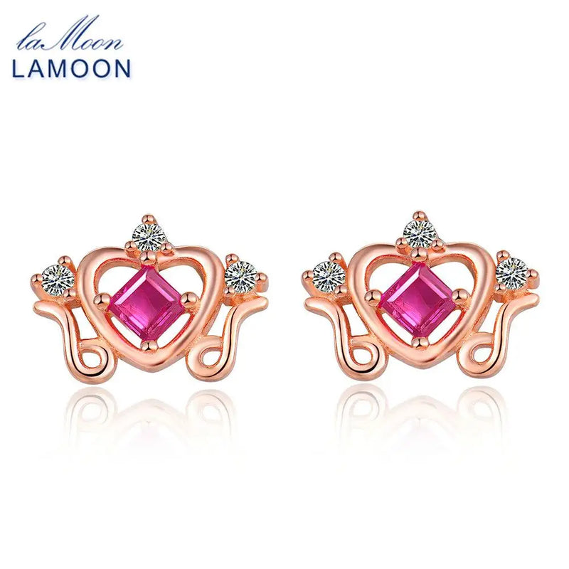 Rose Gold Vermeil Sterling Silver Princess Cut Ruby Stud Earrings for Women