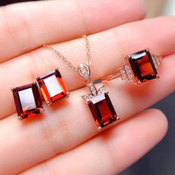 925 Sterling Silver Mozambique Garnet Rectangle Jewelry Set for Women