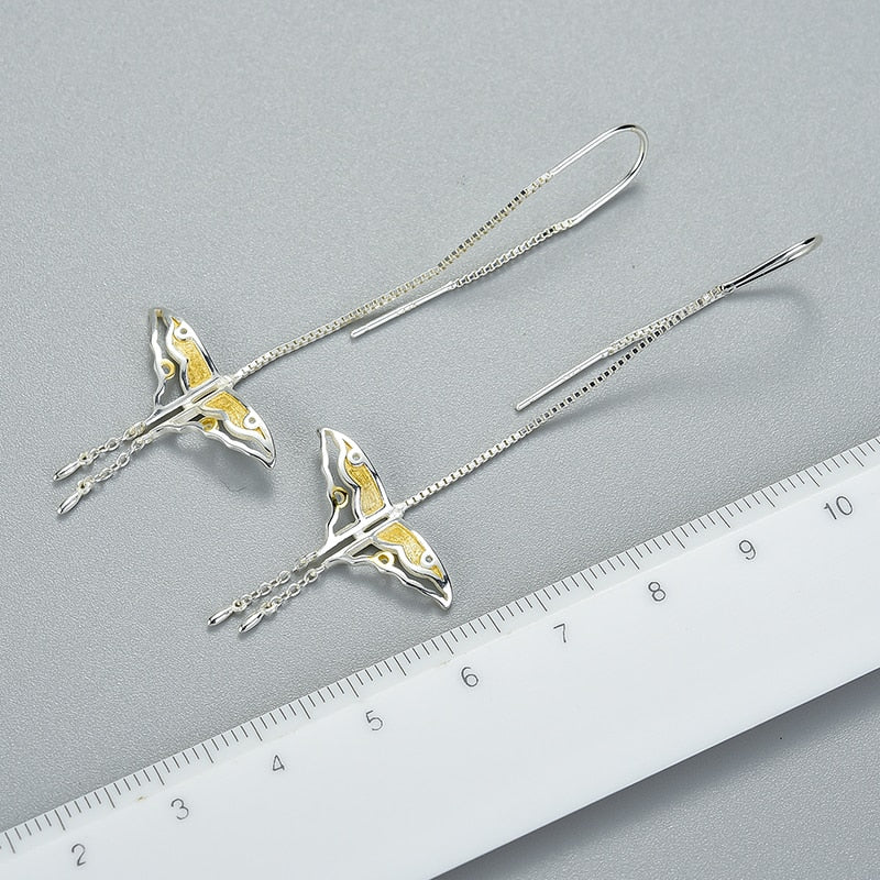 925 Sterling Silver Natural Hollow Butterfly Kite Dangle Earrings for Women