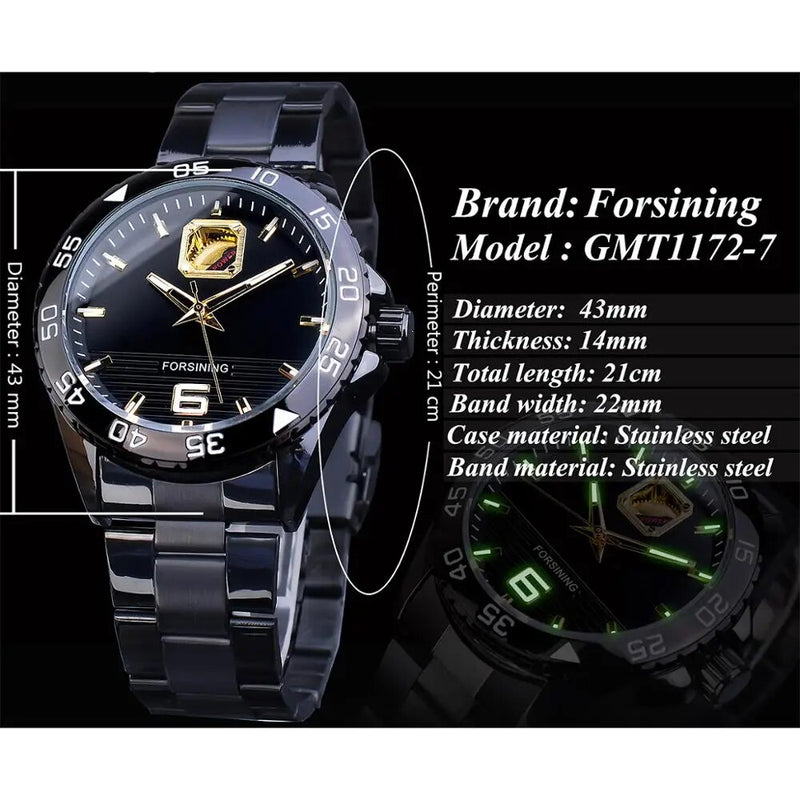 Stainless Steel Automatic Mechanical Watch with Luminescent Hands for Men