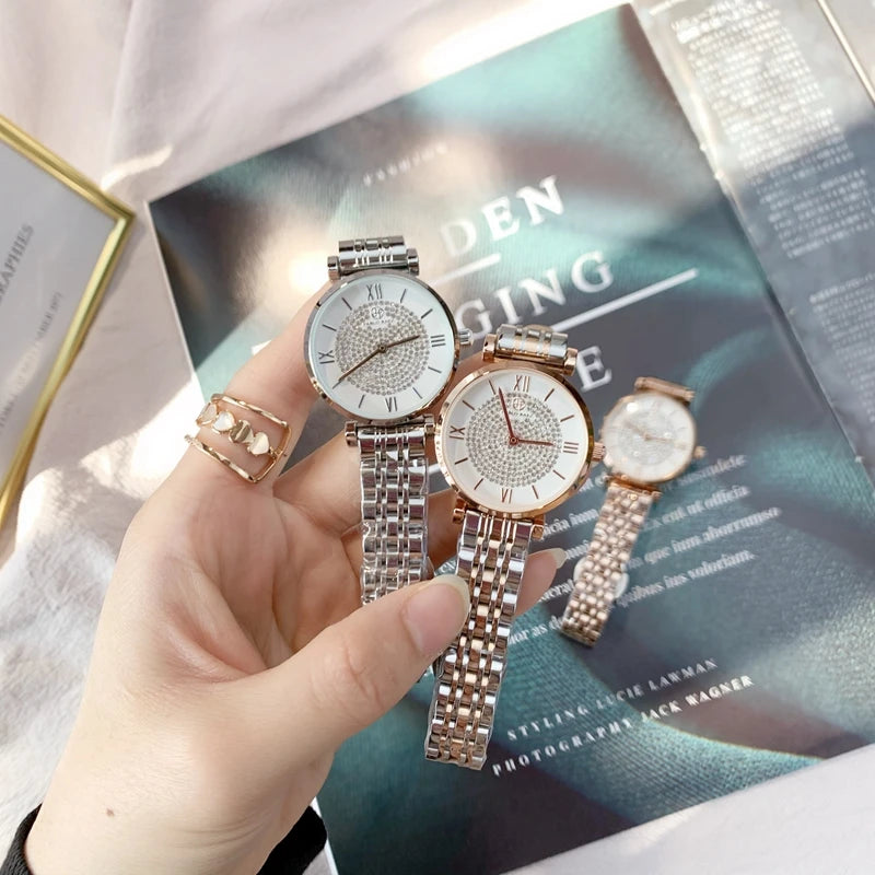 Women's Casual Wristwatch with Rhinestones & Quartz Movement