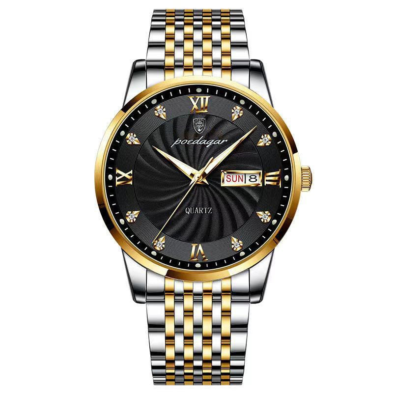 Stainless Steel Watch with Luminous, Date, Week Functions for Men