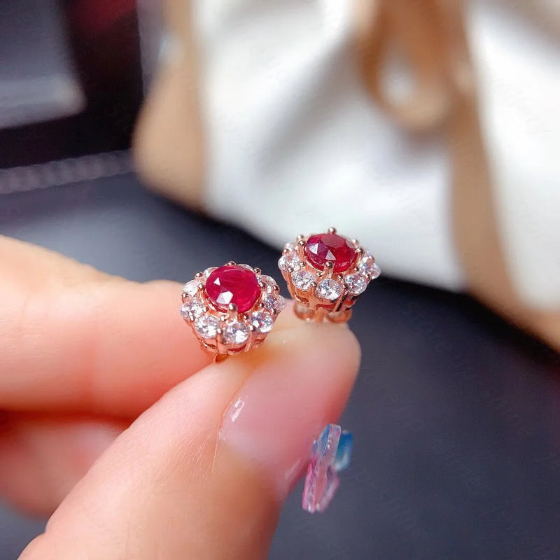 925 Silver Ruby Stud Earrings for Women