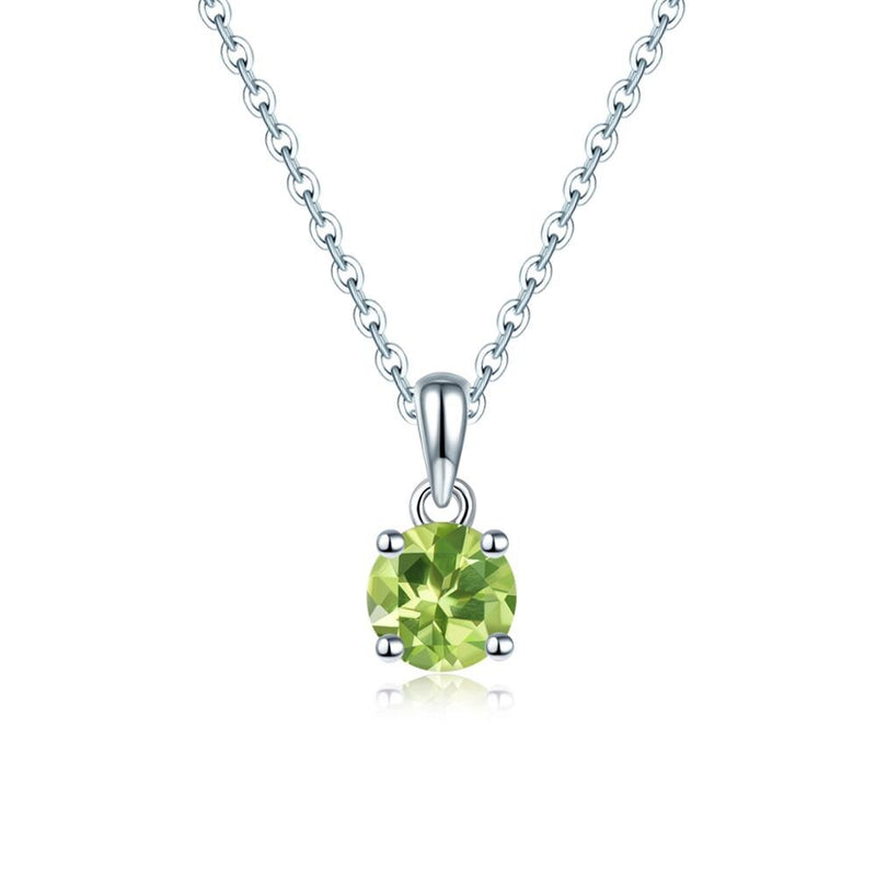 925 Sterling Silver Peridot Pendant with 6mm Genuine Green Gem for Women