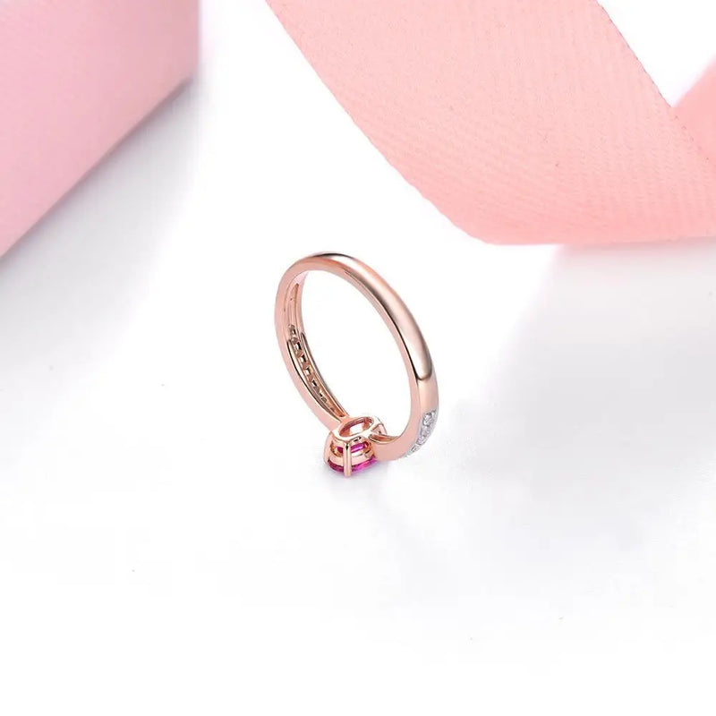 14K Rose Gold Ring with 0.45ct Natural Ruby and 0.133ct Diamonds for Women.