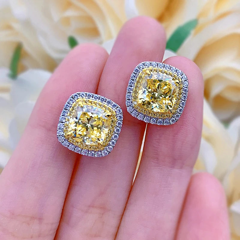 Sterling Silver 0.64 carat Yellow Diamond Stud Earrings for Women