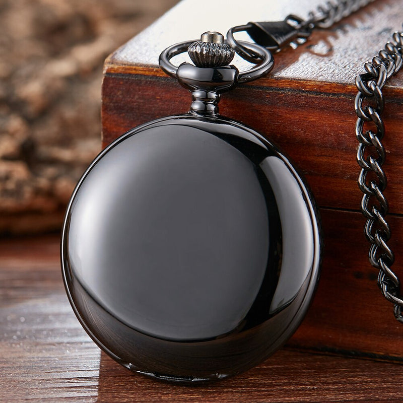 Silver Pocket Watch with Black Enamel Roman Numerals Dial for Men