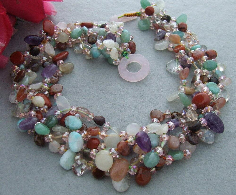 Sterling Silver Multi-Color Crystal & Aventurine Carnelian Choker Necklace for Women