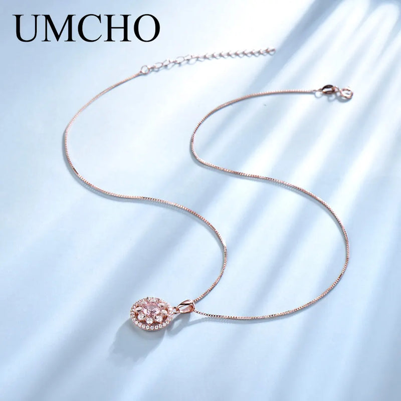 925 Sterling Silver Morganite Pendant Necklace for Women