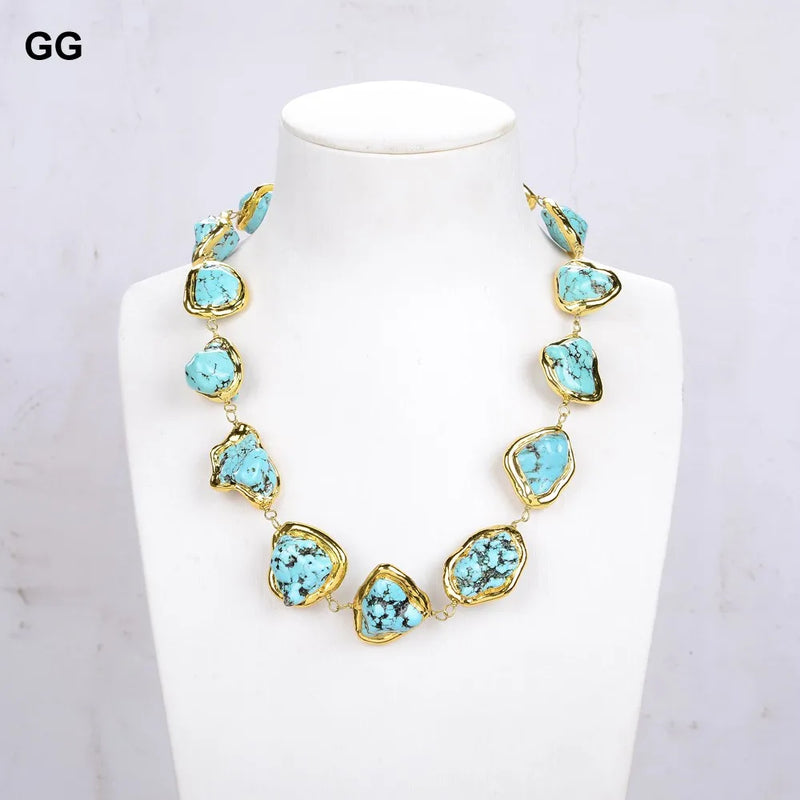 Gold Plated Howlite Turquoise Choker Necklace for Women