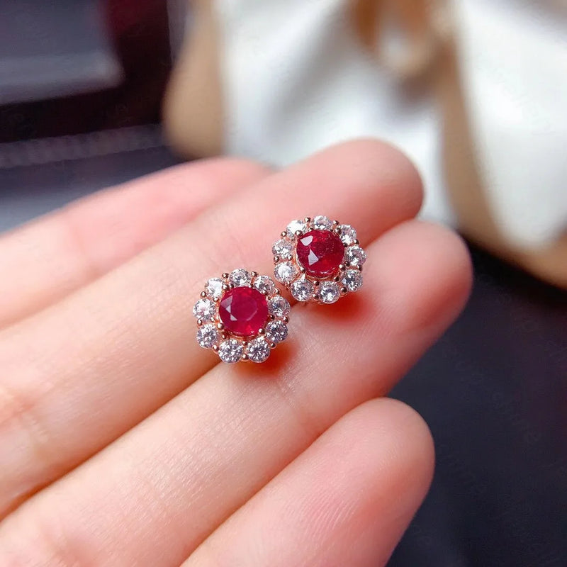 925 Silver Ruby Stud Earrings for Women