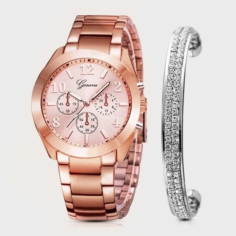 Gold Bangle Watches with Accents for Women