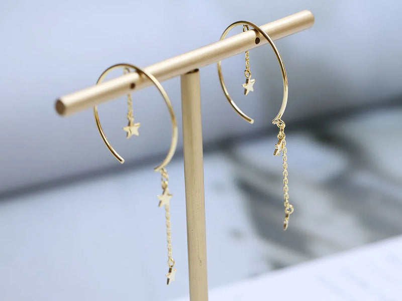 925 Sterling Silver Star Tassel Hoop Earrings for Women