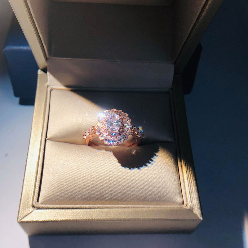 Rose Gold 3 Carat Rose Quartz Oval Invisible-Setting Ring for Women