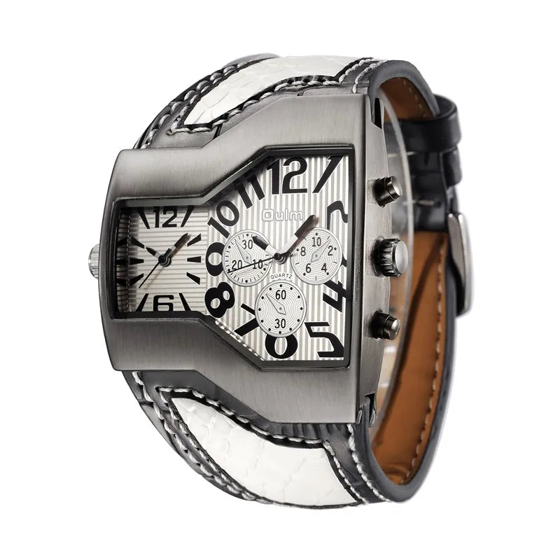 Luxury Men's Leather Wrist Watch with Dual Time Zones - Perfect for Military and Sports Use