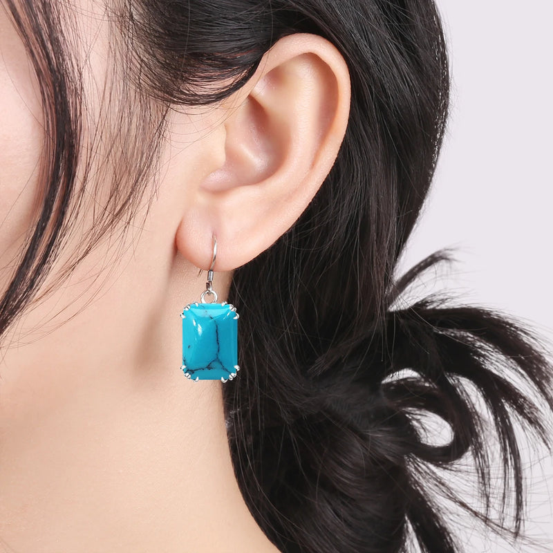 Sterling Silver Turquoise Long Dangle Earrings for Women