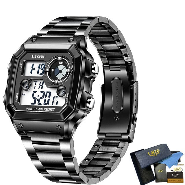 Stainless Steel Digital Military Sport Watch for Men