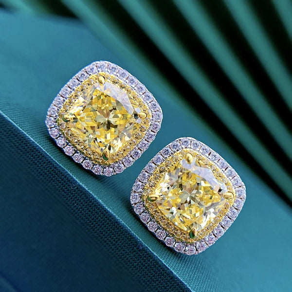 Sterling Silver 0.64 carat Yellow Diamond Stud Earrings for Women