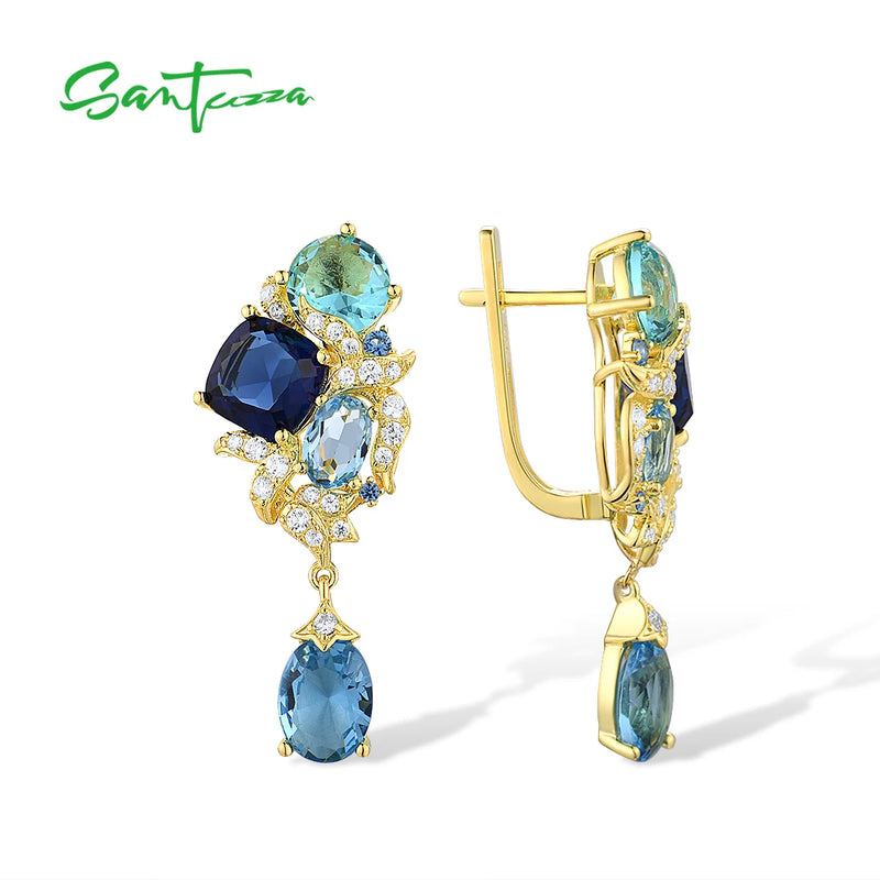 Sterling Silver Blue Gemstone Drop Earrings for Women