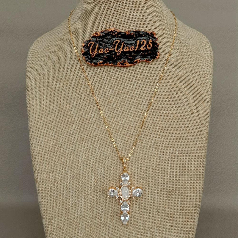 Sterling Silver Shell Pearl Cubic Zirconia Necklace Virgin Mary Cross Pendant for Women