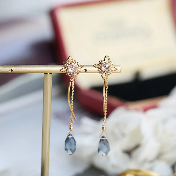 Sterling Silver Drop Earrings with London Blue Topaz for Women