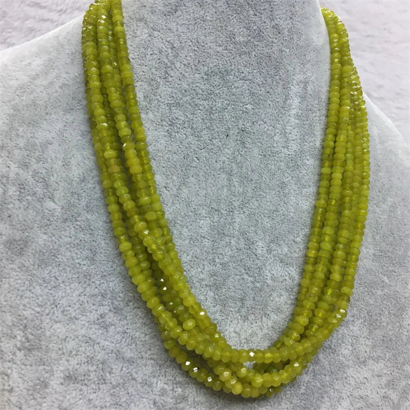 Gold Olivine Green Peridot Necklace, 1/3/6 Strands Faceted Beaded Chain Choker for Women.