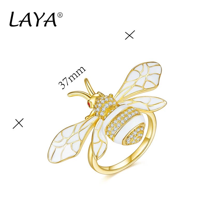 925 Sterling Silver Zirconia Enamel Bee Ring for Women