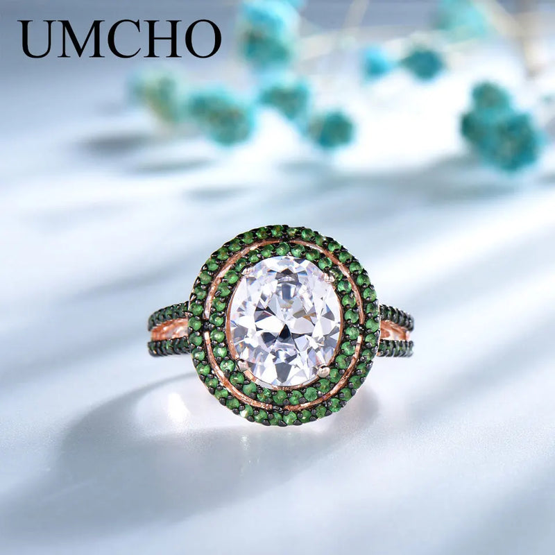 Sterling Silver Cubic Zircon and Emerald Ring for Women