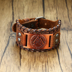 Leather Wolf Viking Compass Charm Bracelet for Men