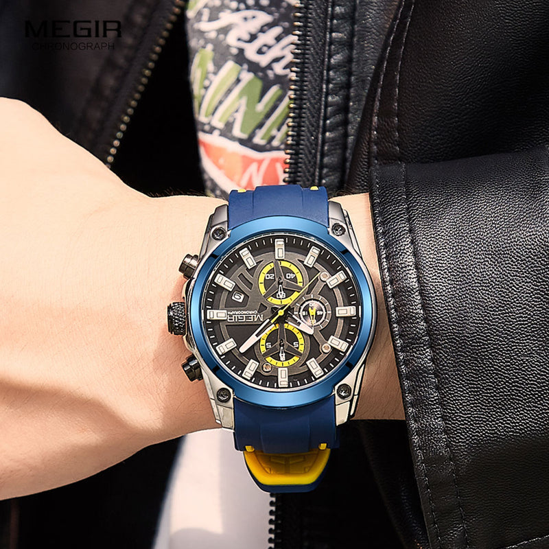 Stainless Steel Blue Silicone 24H Luminous Sport Watch for Men