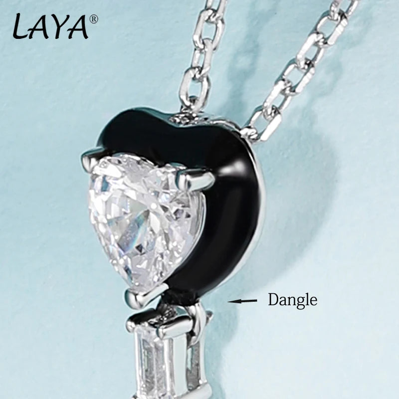 Sterling Silver Heart & Moon Created Crystal Glass Necklace for Women