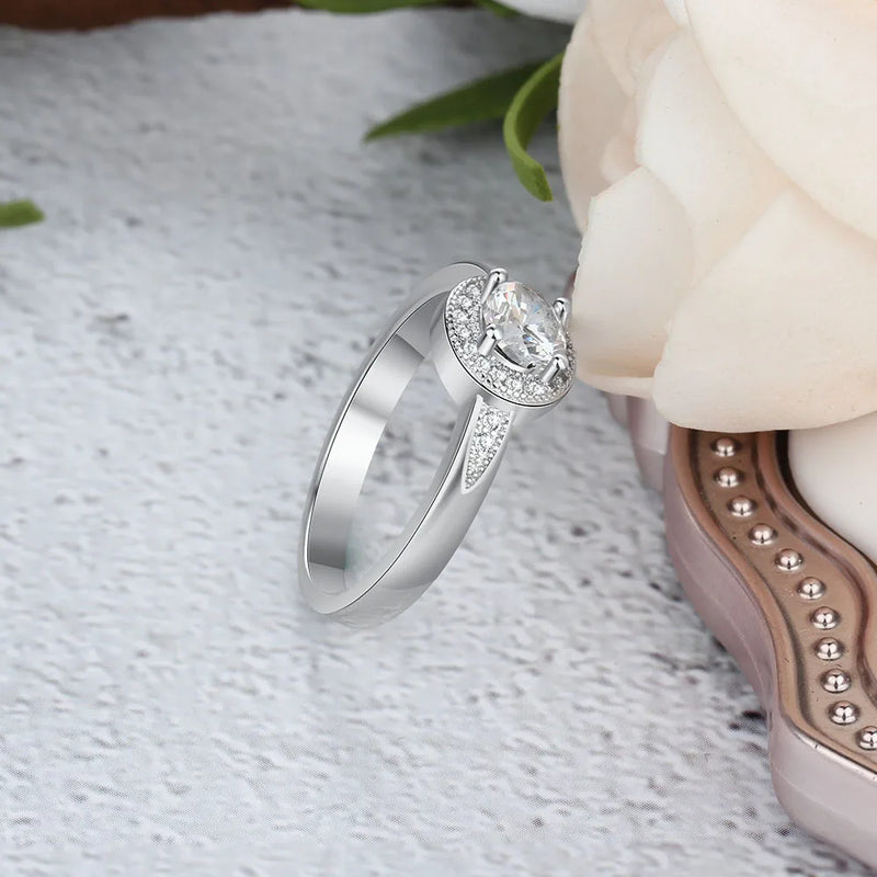 Sterling Silver Rings with Sparkling Zircon, Wedding Band - Women