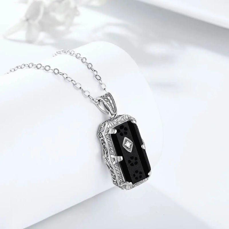 925 Sterling Silver Black Onyx Pendant Earrings Ring Set for Women