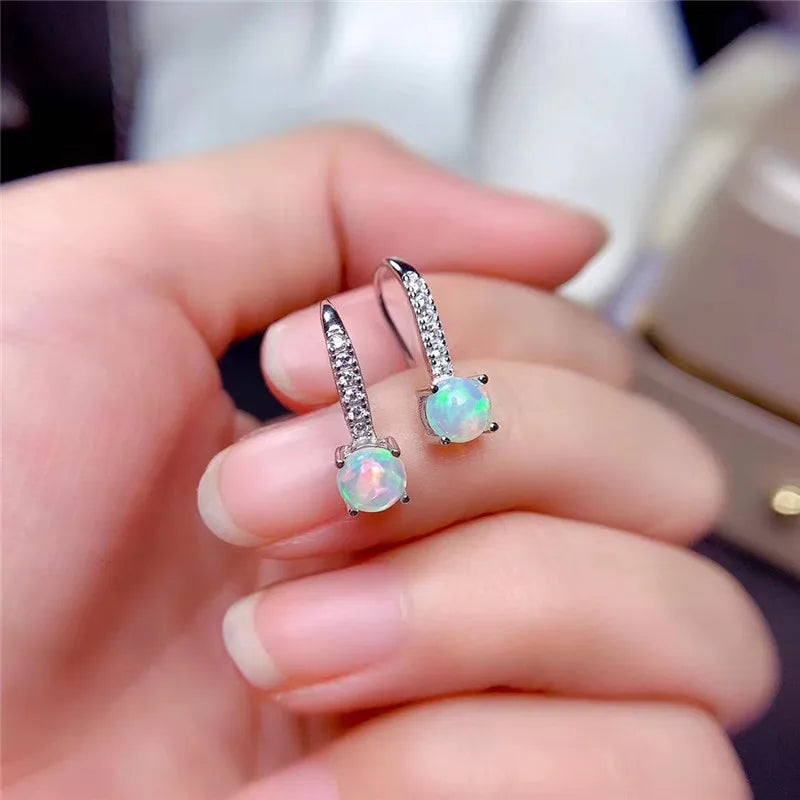 925 Silver 5x5mm Natural Opal Earrings for Women