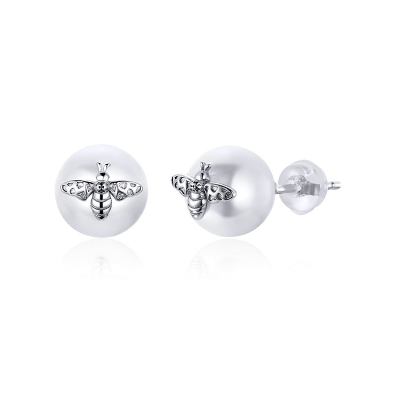 Sterling Silver Clear CZ Bee Stud Earrings for Women