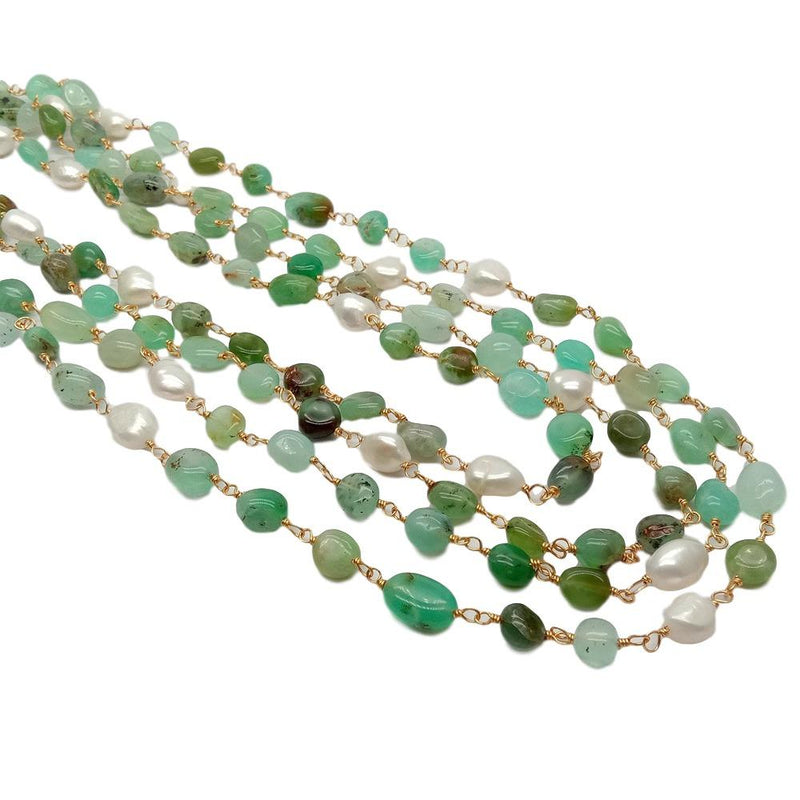 Sterling Silver Chrysoprase & Baroque Pearl Choker Necklace for women